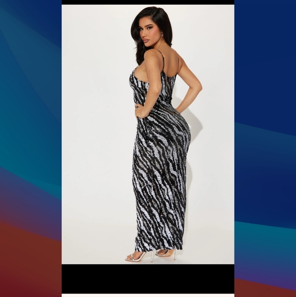 Fashion Nova (Size S) Black & White "Selena" Fully Sequin Maxi Dress (NEW-NWT) - Picture 14 of 14